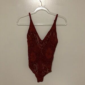 Free People Live it up Lace Bodysuit Rust Red XS